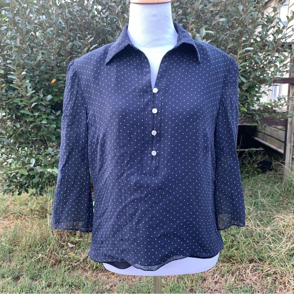 100% Silk VINTAGE Cynthia Howie Maggy Boutique Polka Dot Top Sz 10 Sheer Sleeve